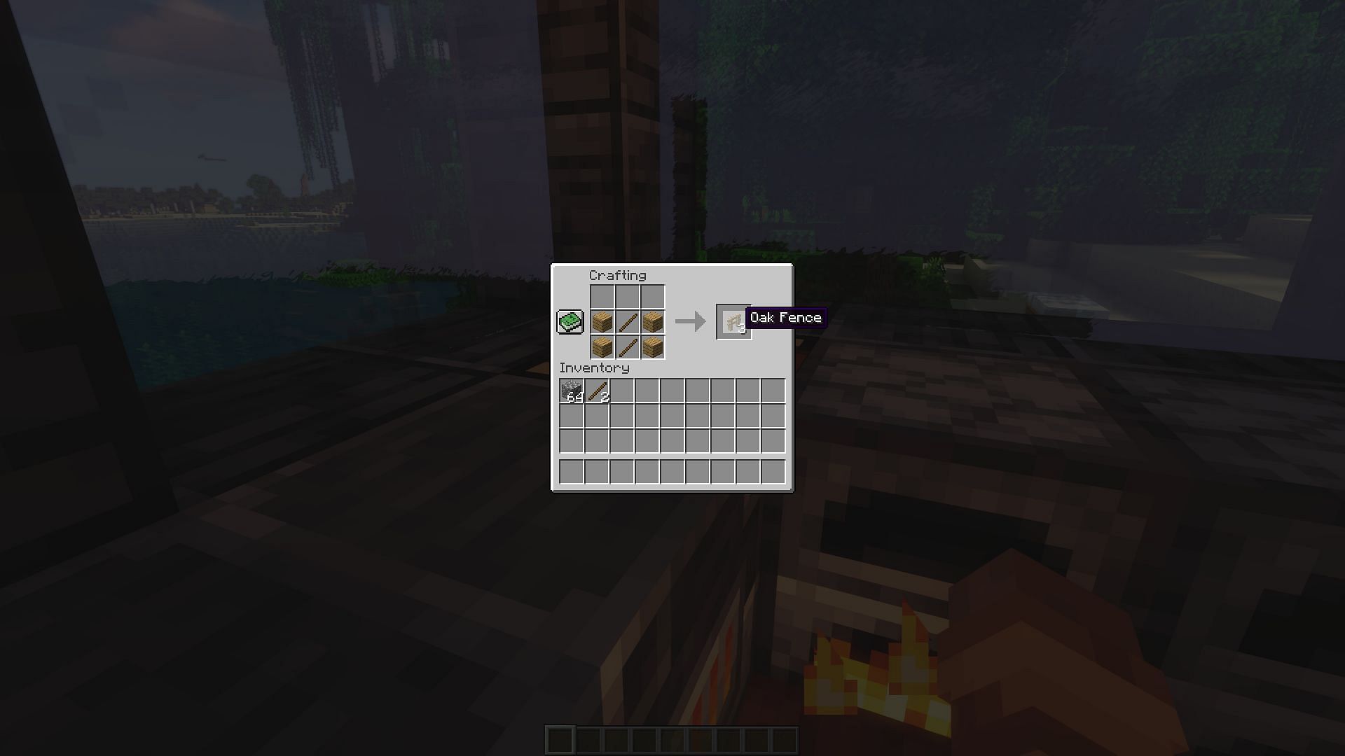 The crafting recipe for fence posts (Image via Minecraft)