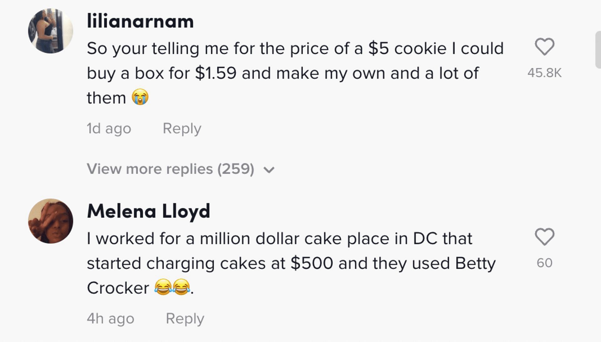 Users on TikTok commented on the whole Crumbl Cookie and Betty Crocker fiasco. (Image via TikTok)