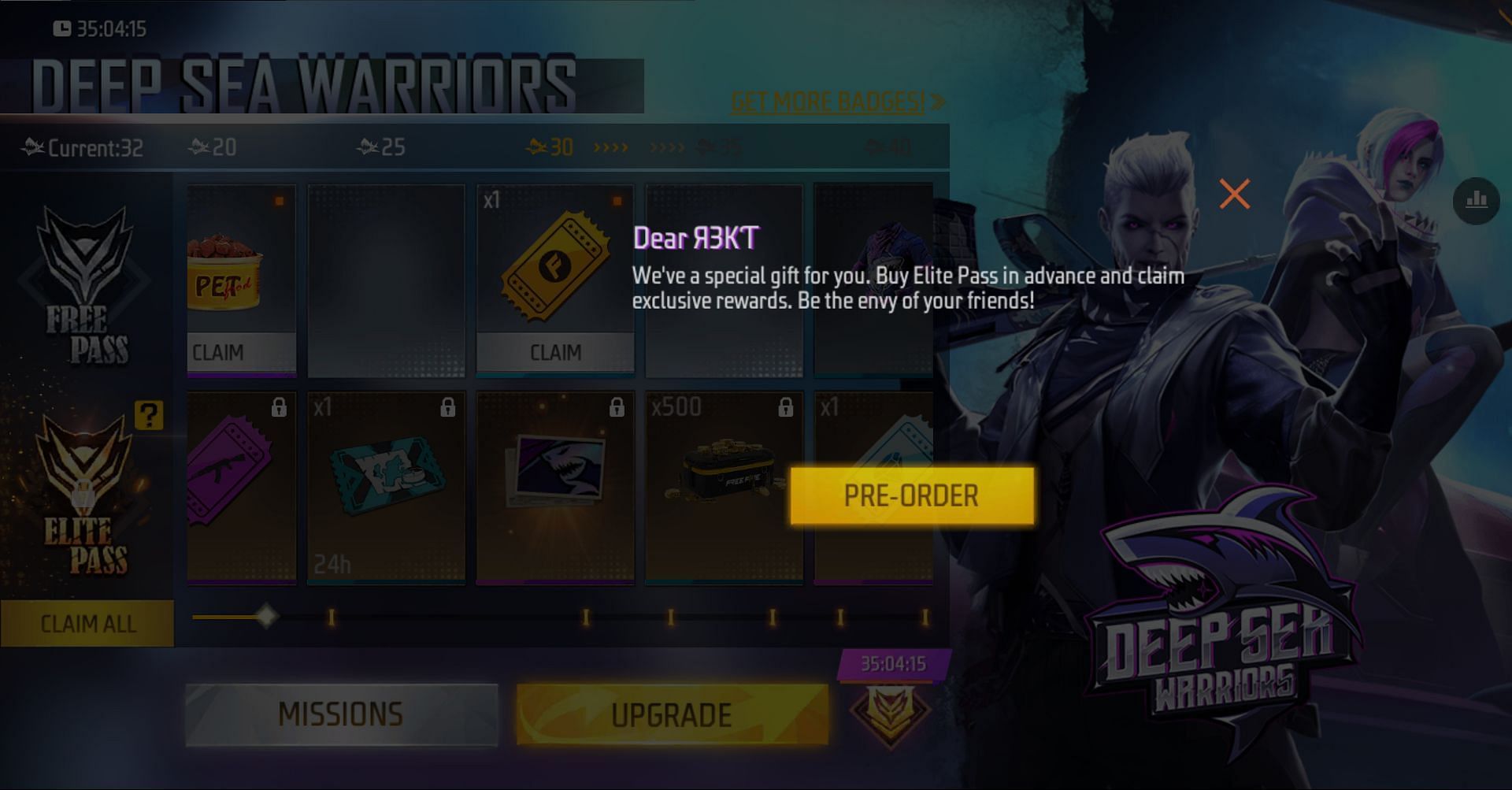 Tap on the pre-order button to proceed forward for the pre-order procedure (Image via Garena)