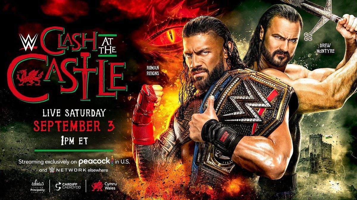 WWE Clash at the Castle Poster featuring Drew McIntyre &amp; Roman Reigns