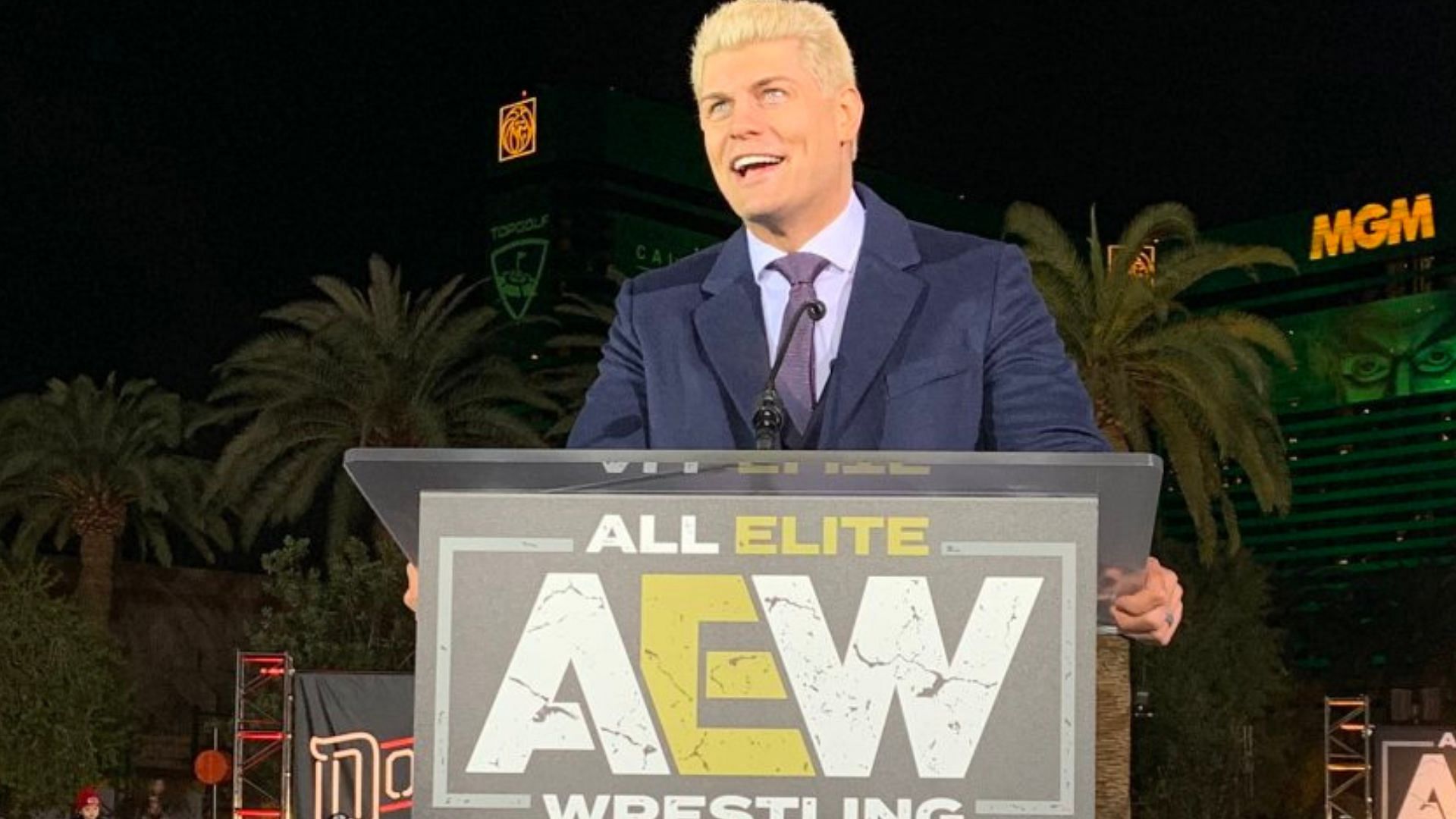 Cody Rhodes at an AEW press conference in 2019