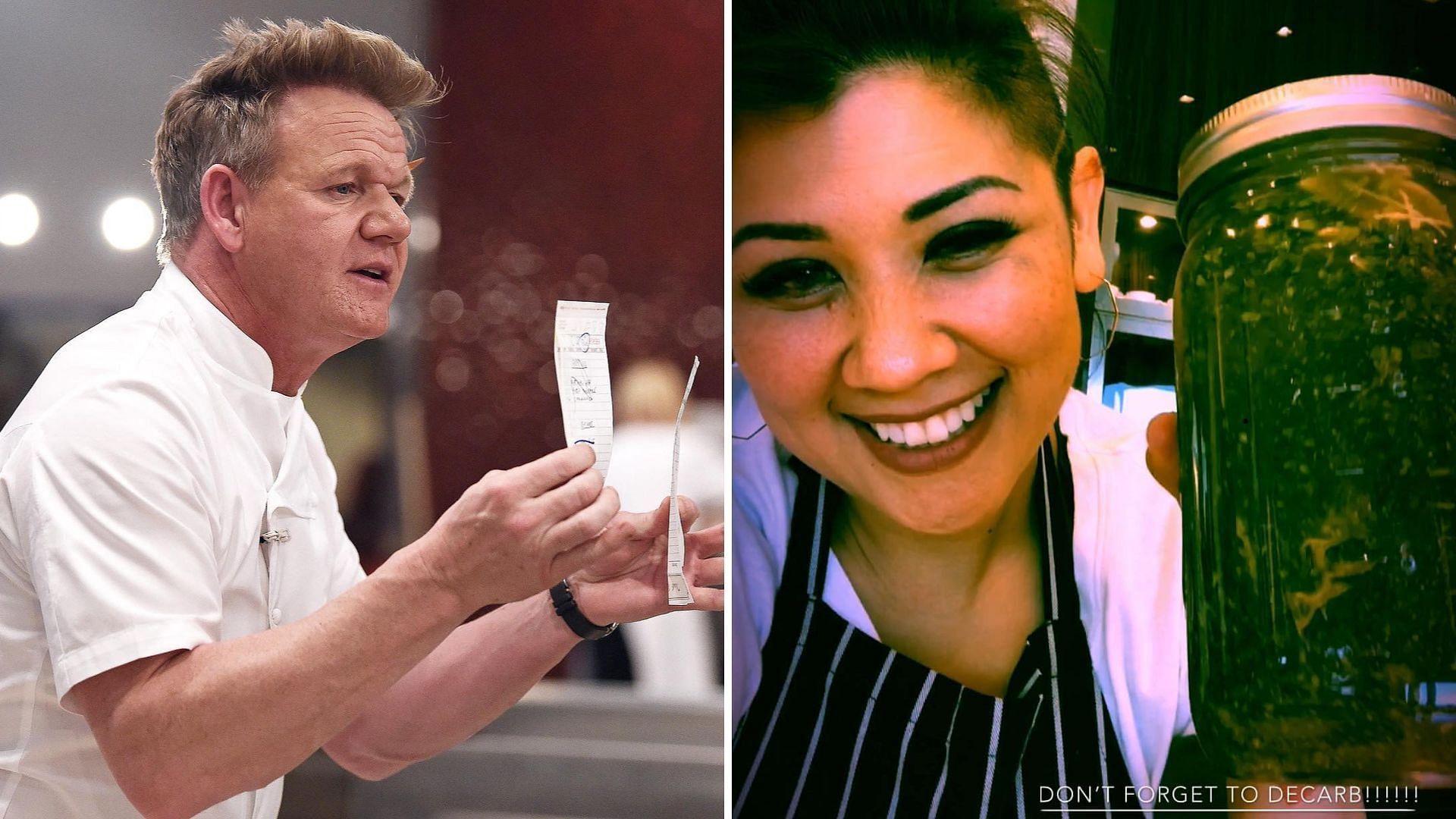 Nicole Gomez serves bagged pasta to Gordon Ramsay on Hell