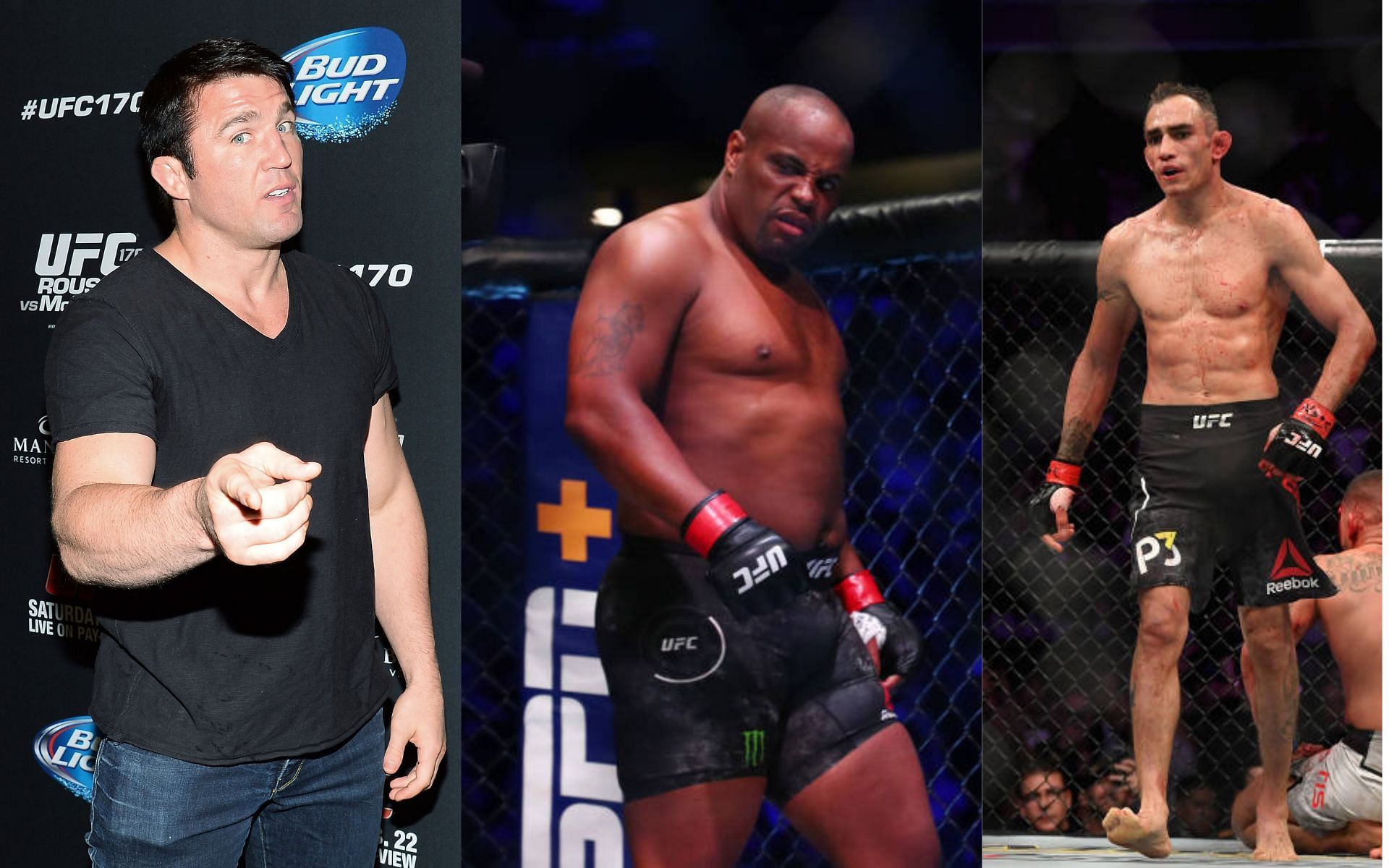 From left to right: Chael Sonnen, Daniel Cormier, and Tony Ferguson