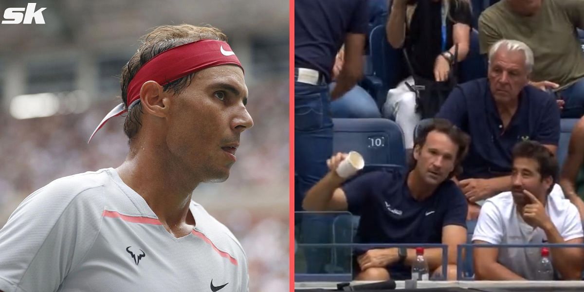 Carlos Moya gestures to Rafael Nadal during his 4th round match at the 2022 US Open 