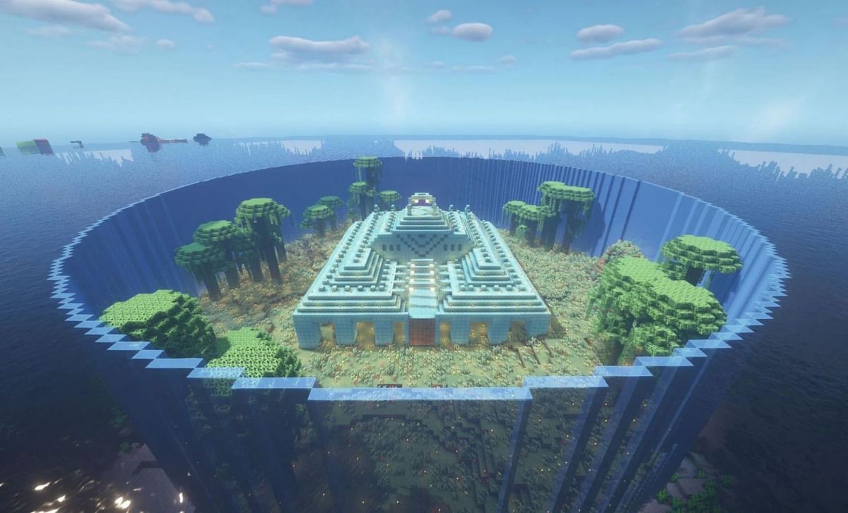 How to drain ocean monuments with commands in Minecraft?