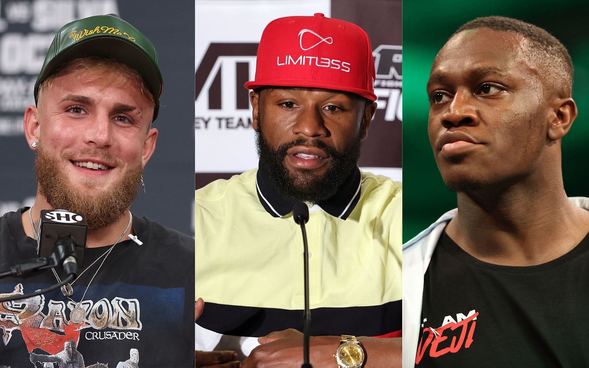 Jake Paul (left), Floyd Mayweather (center), and Deji (right) (Image credits Getty Images)