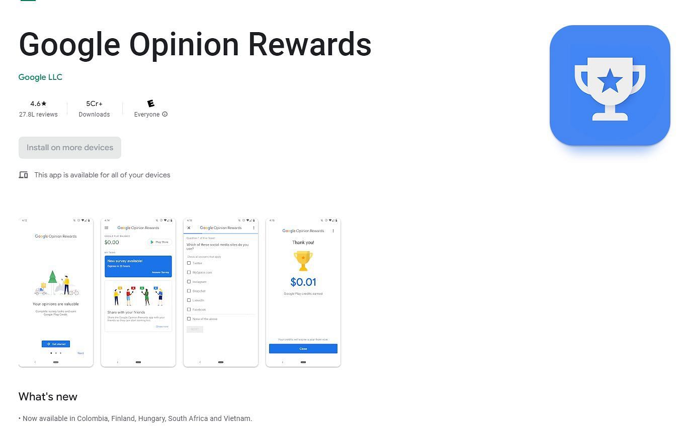 Google Opinion Rewards has more than 5 crore plus downloads (Image via Play Store)