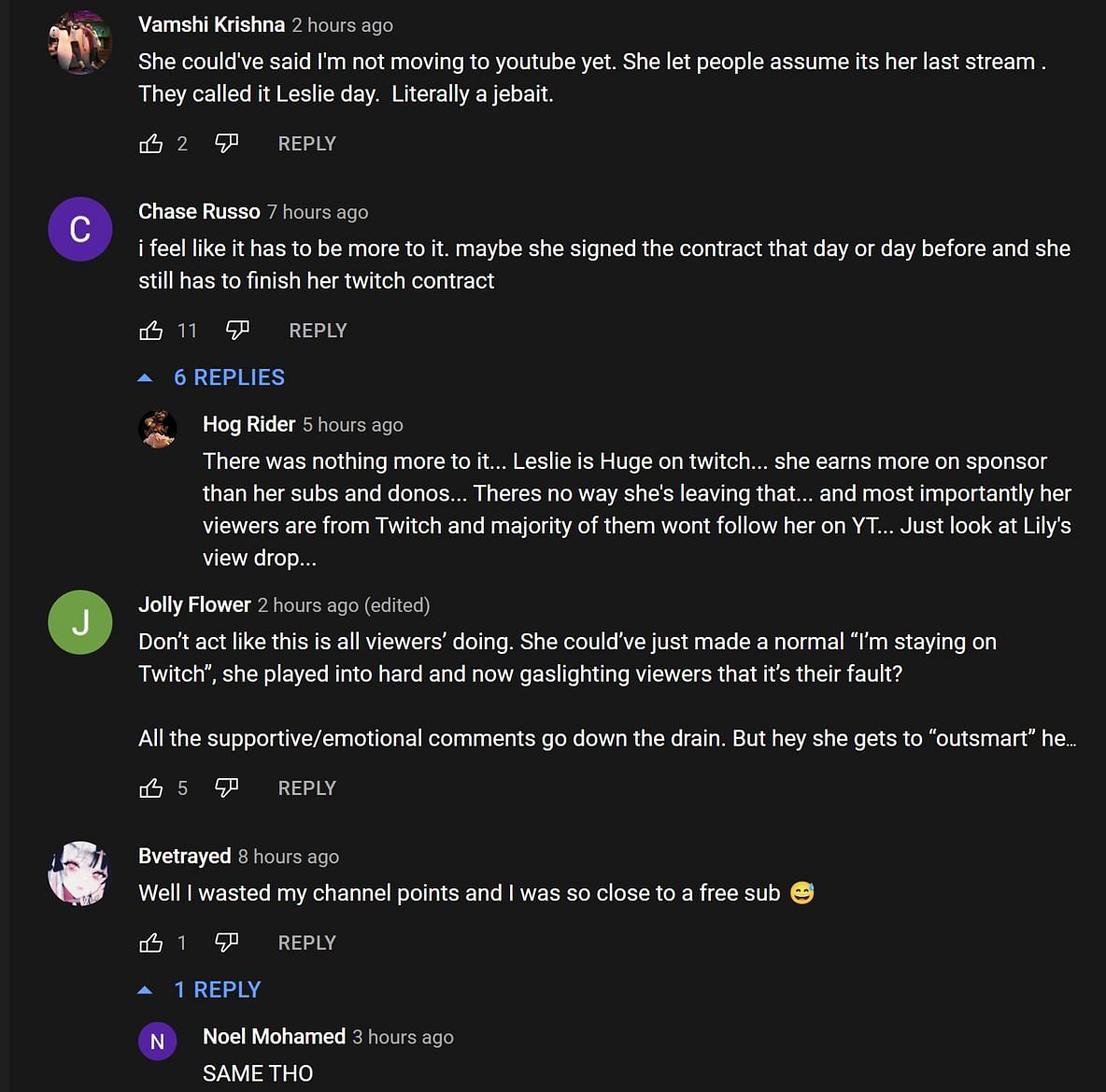 Fans in the YouTube comments section reacting to the streamer&#039;s stance 1/2 (Image via vitalFY/YouTube)