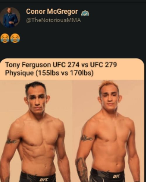 Conor McGregor mocking Tony Ferguson on social media (Image credit: @TheNotoriousMMA on Twitter)