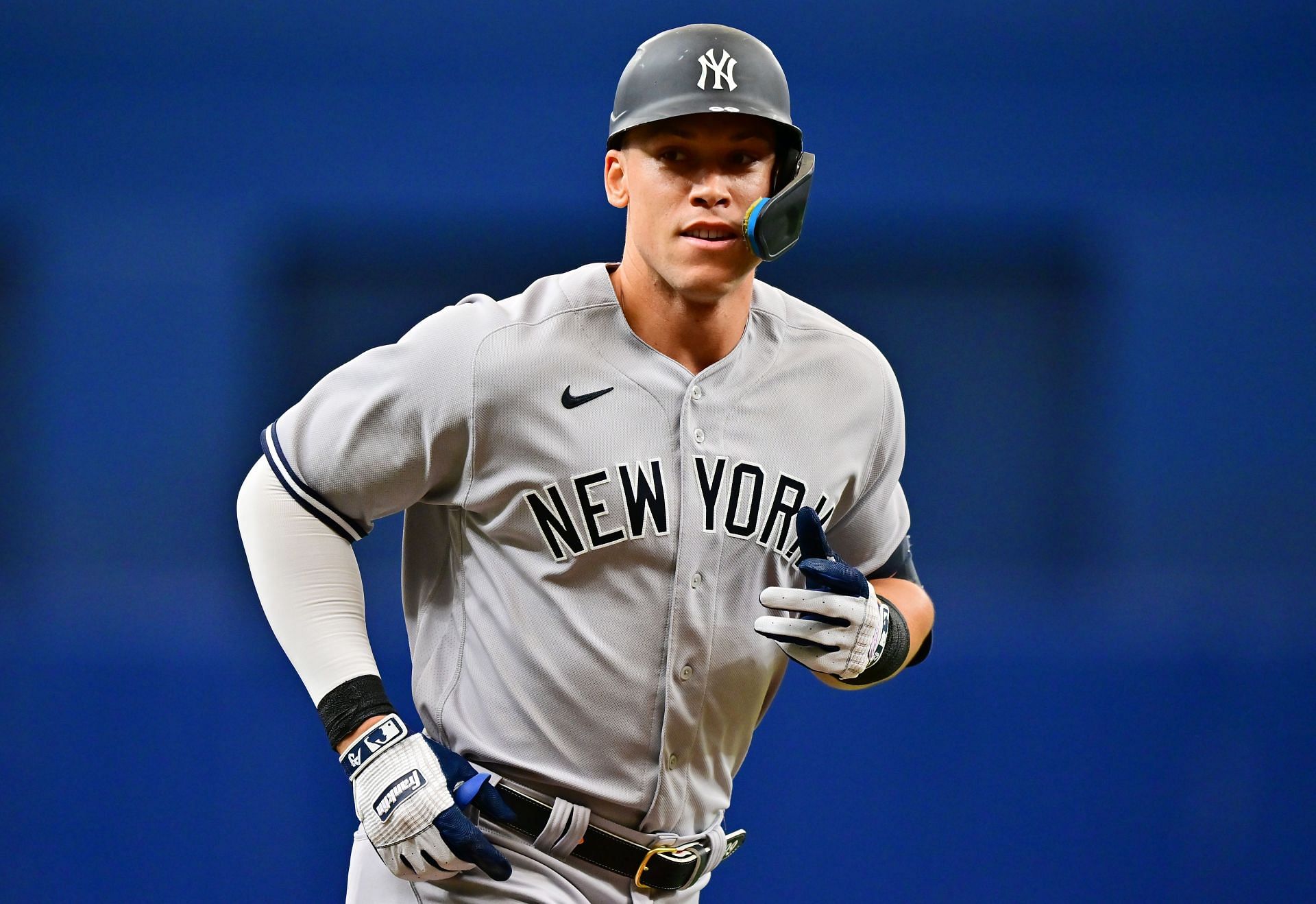 Aaron Judge rounds the bases on a 450-foot solo home run in the first inning against the Tampa Bay Rays at Tropicana Field.