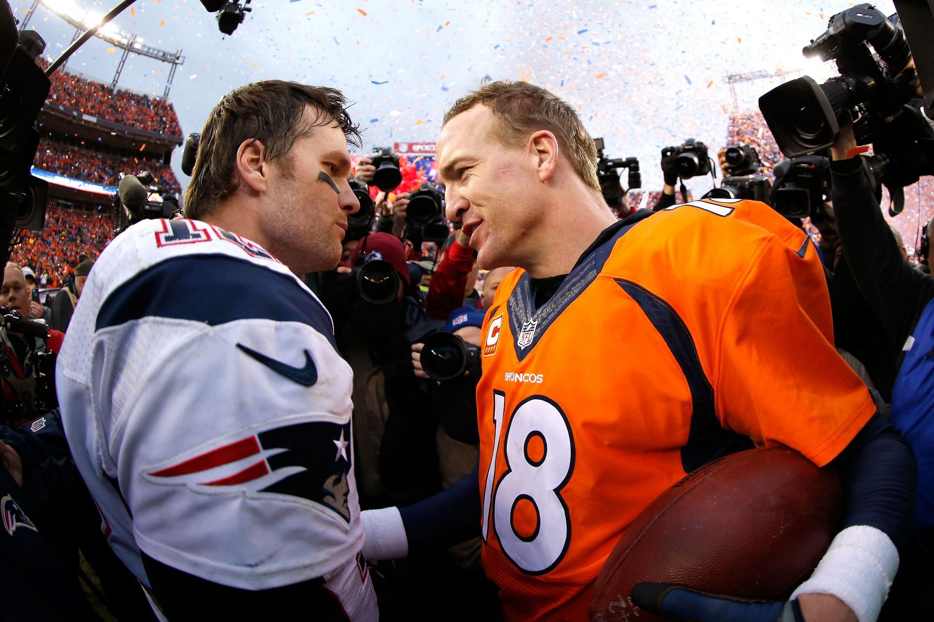 Tom Brady and Peyton Manning - AFC Championship - New England Patriots v Denver Broncos