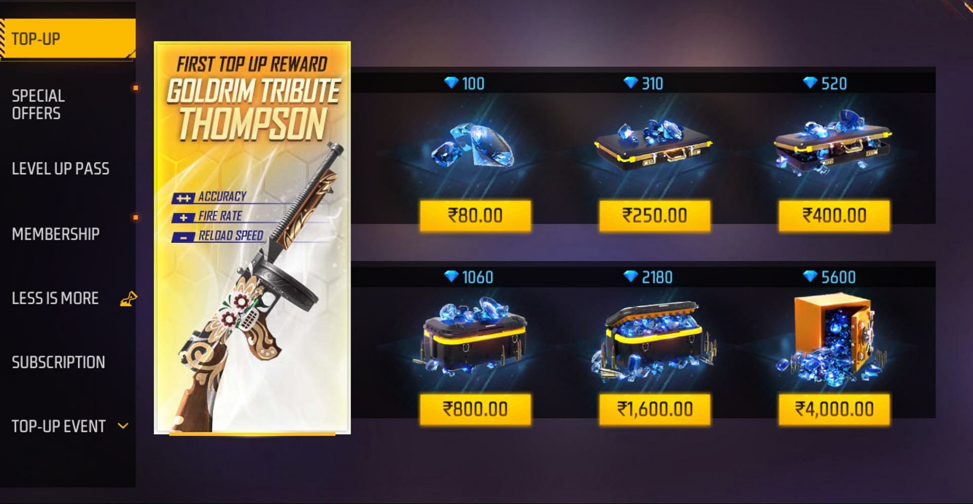 Select the &#039;Less is More&#039; event interface (Image via Garena)