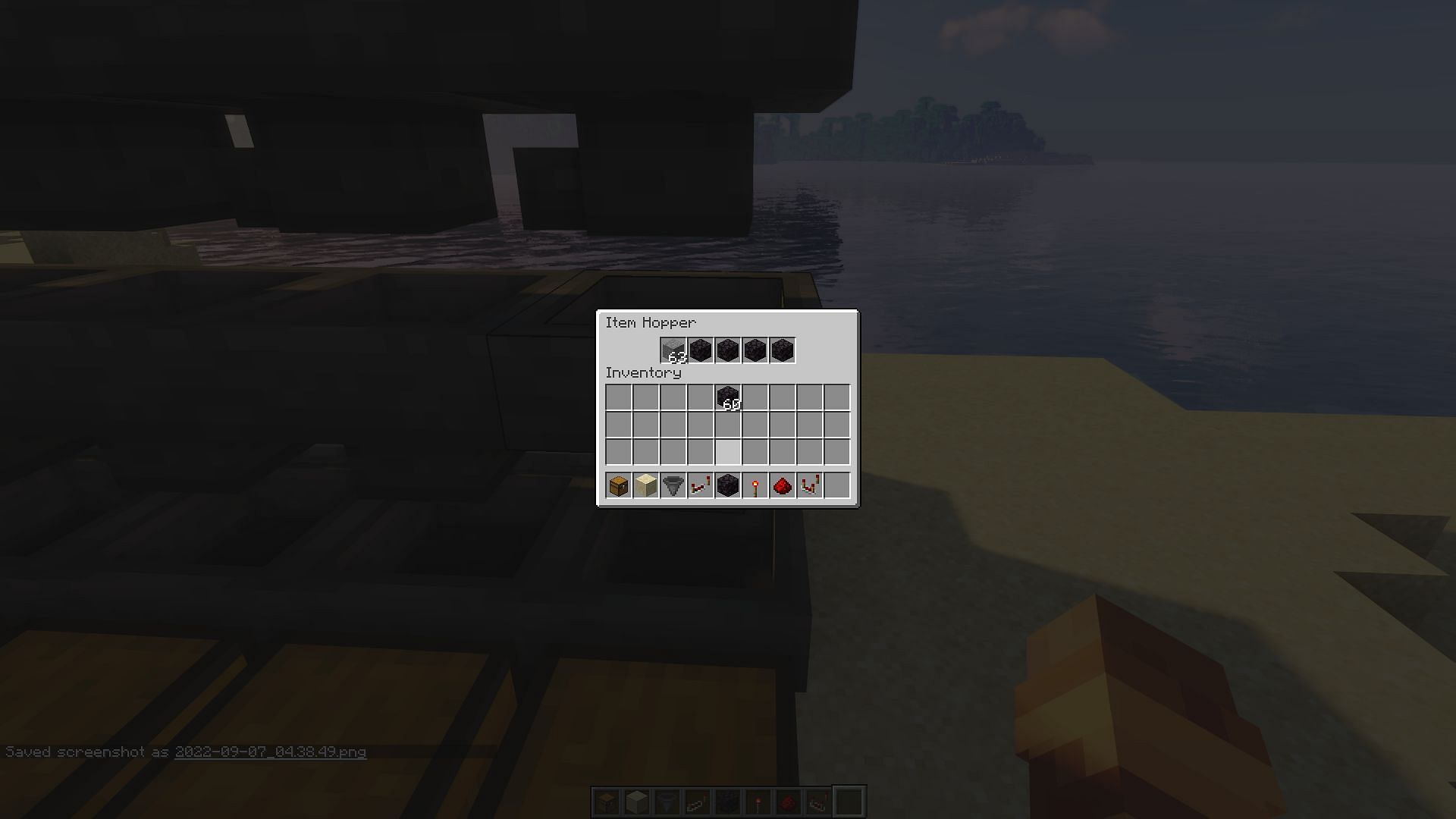 The filters and sorting items placed within the hoppers flowing into the comparators (Image via Minecraft)