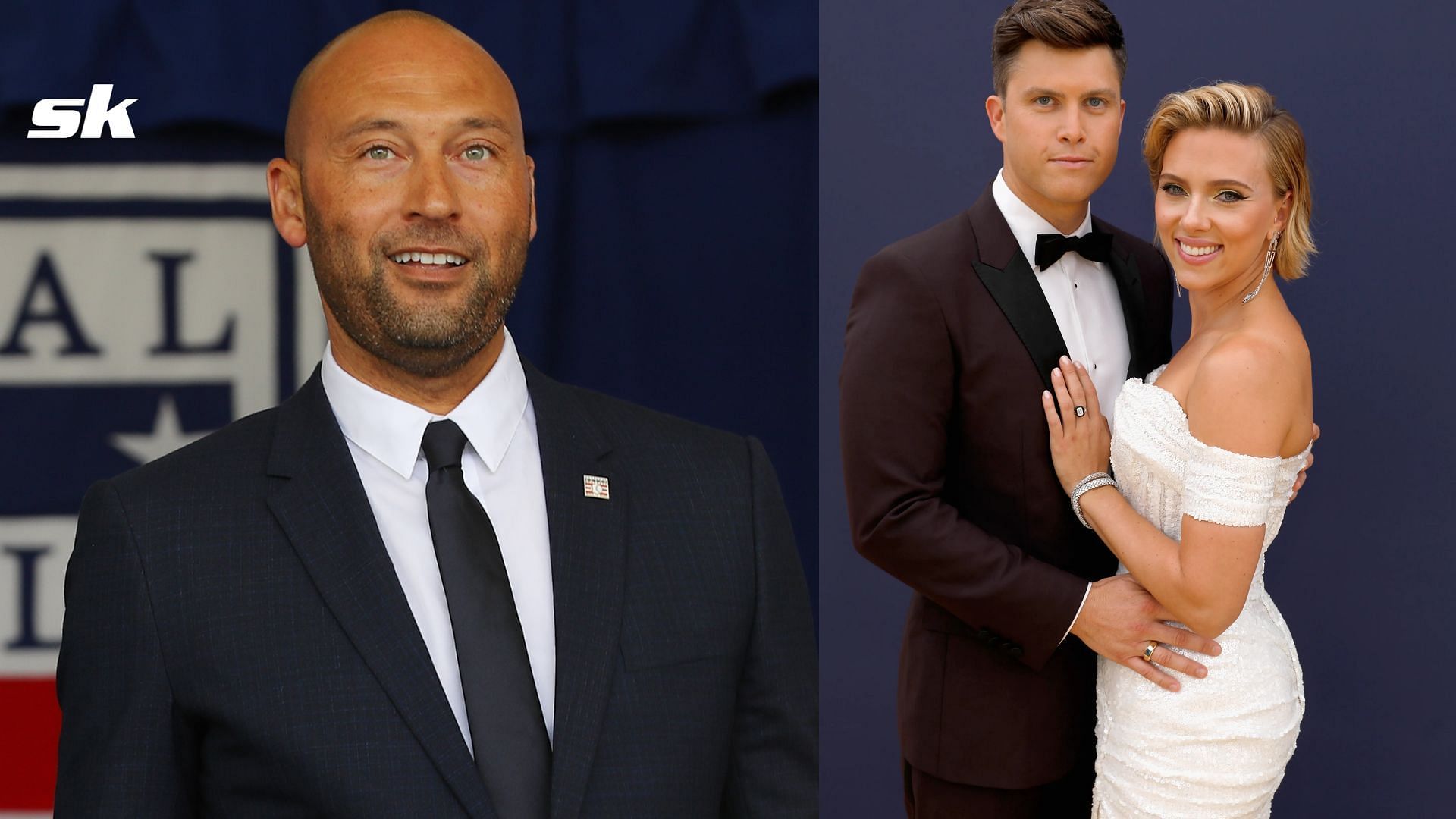 Former New York Yankees legend, Derek Jeter: Hollywood actress Scarlett Johansson with her husband, Colin Jost