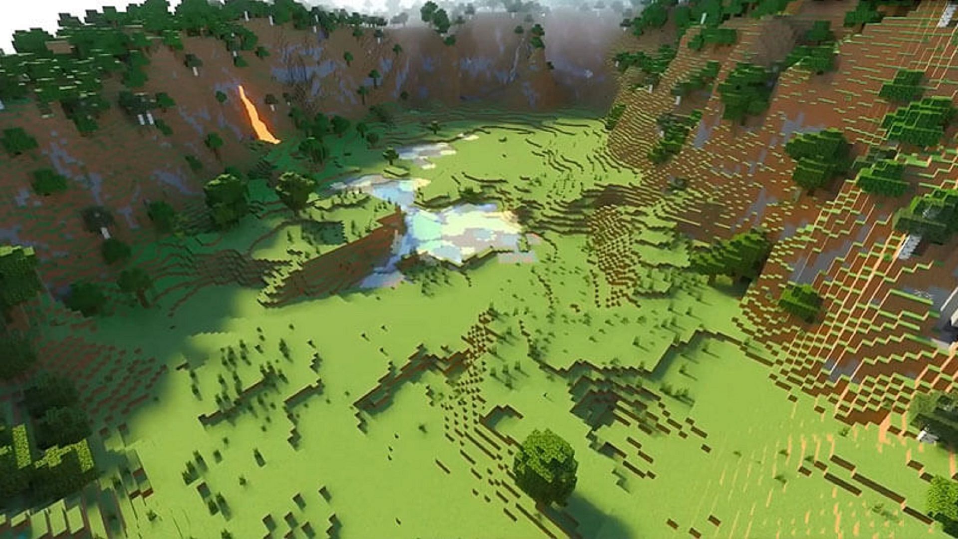 This seed provides a great starting area for building (Image via Mojang)