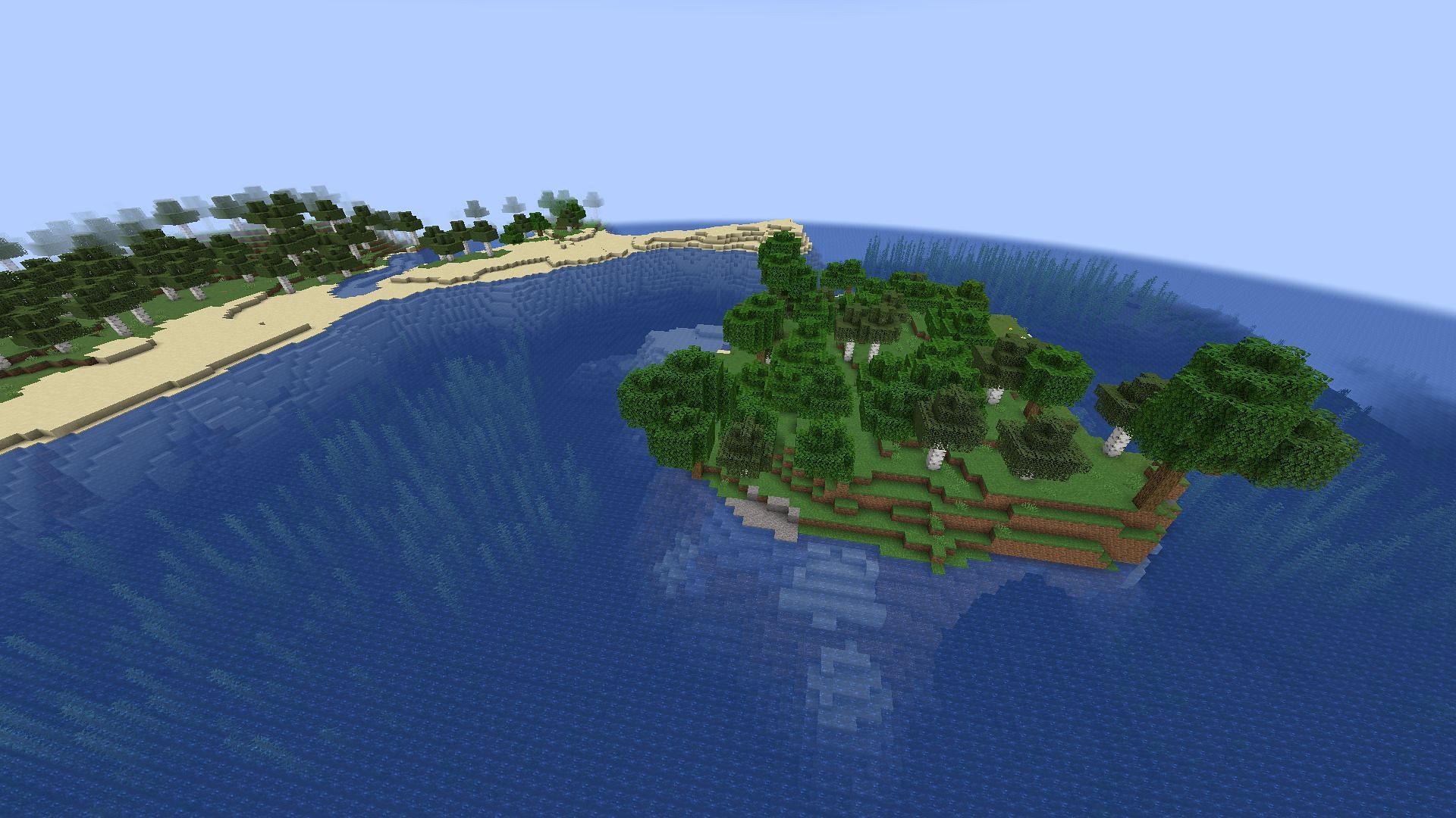 The small island filled with trees near the mainland in Minecraft (Image via Mojang)