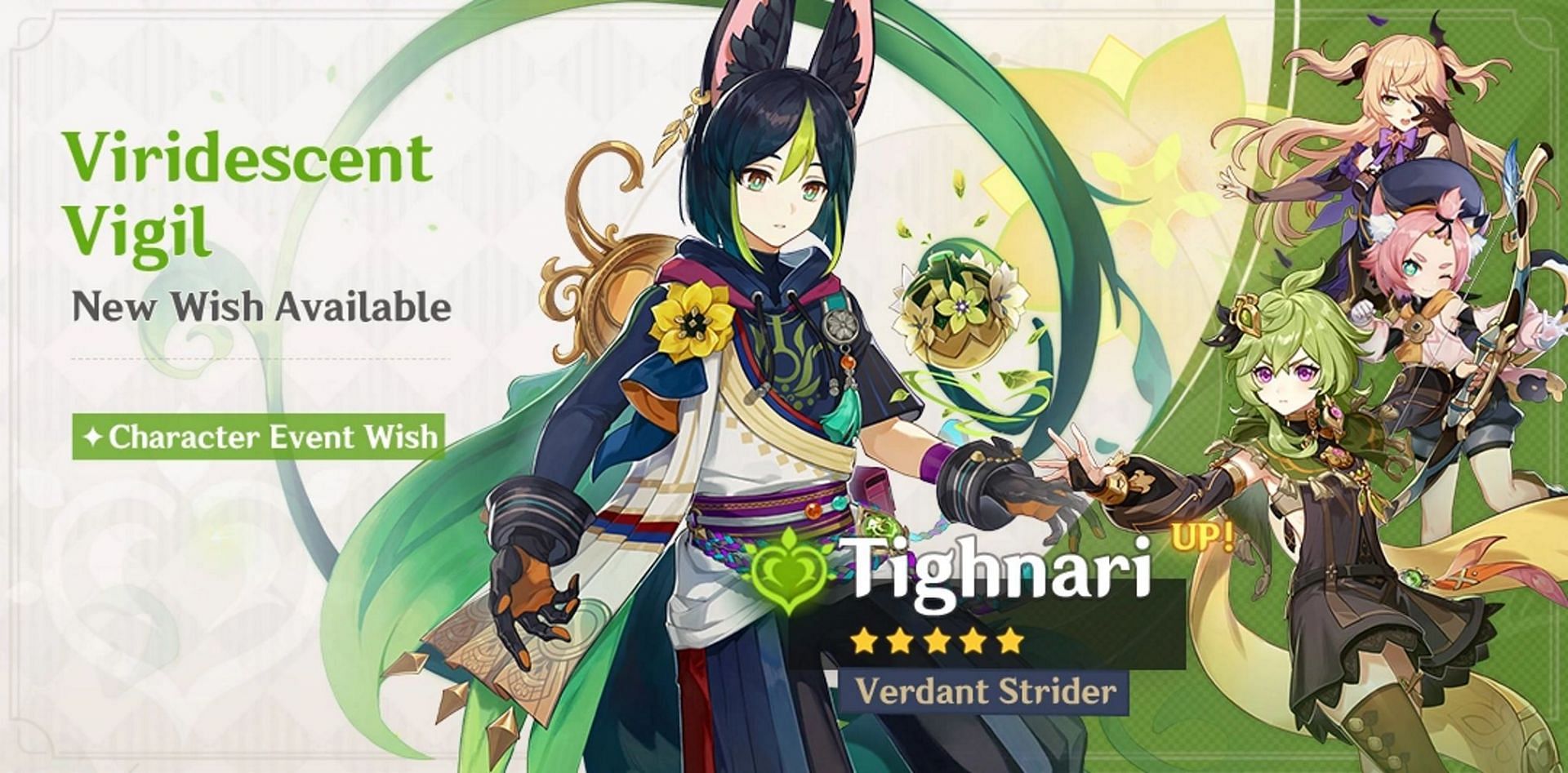 Zhongli&#039;s banner is the same as this one, except he replaces Tighnari as the featured 5-star character (Image via HoYoverse)