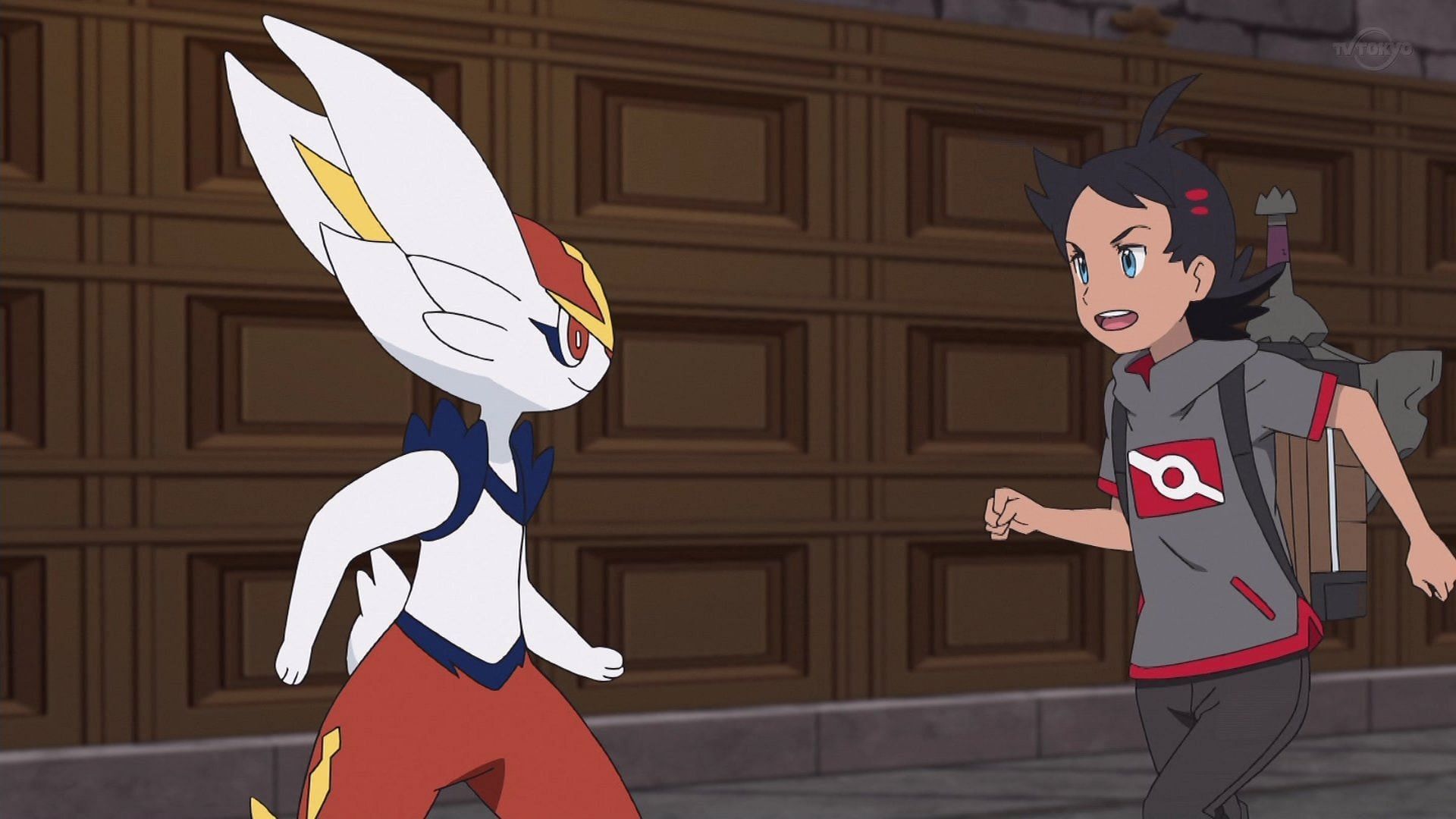 Goh and Cinderace as seen in the show (Image via OLM Incorporated)