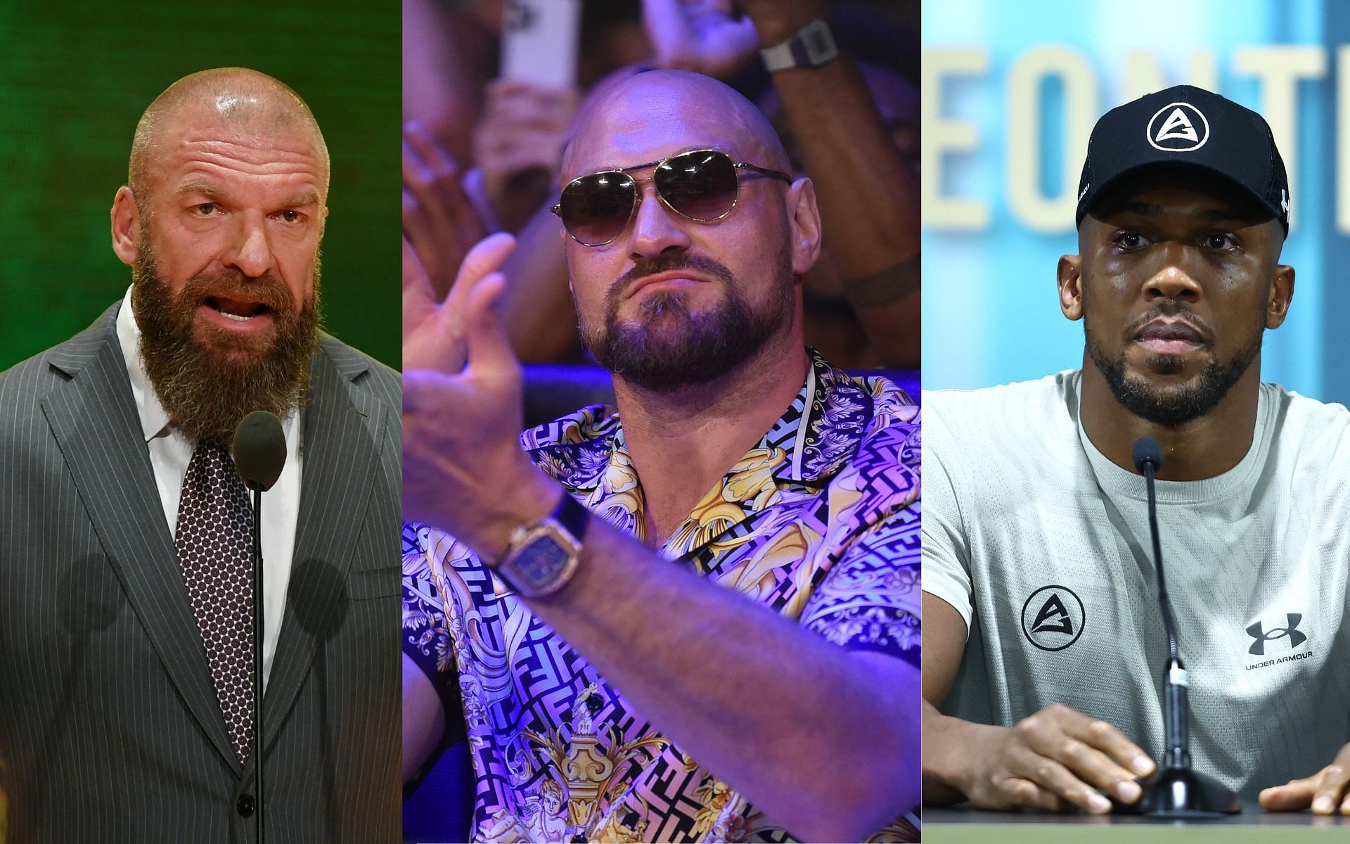 Triple H (left), Tyson Fury (center), and Anthony Joshua (right) (Image credits Getty Images)