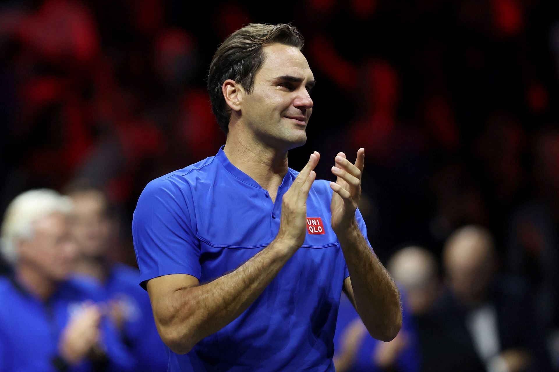 Roger Federer acknowledging the crowd at the O2 Arena