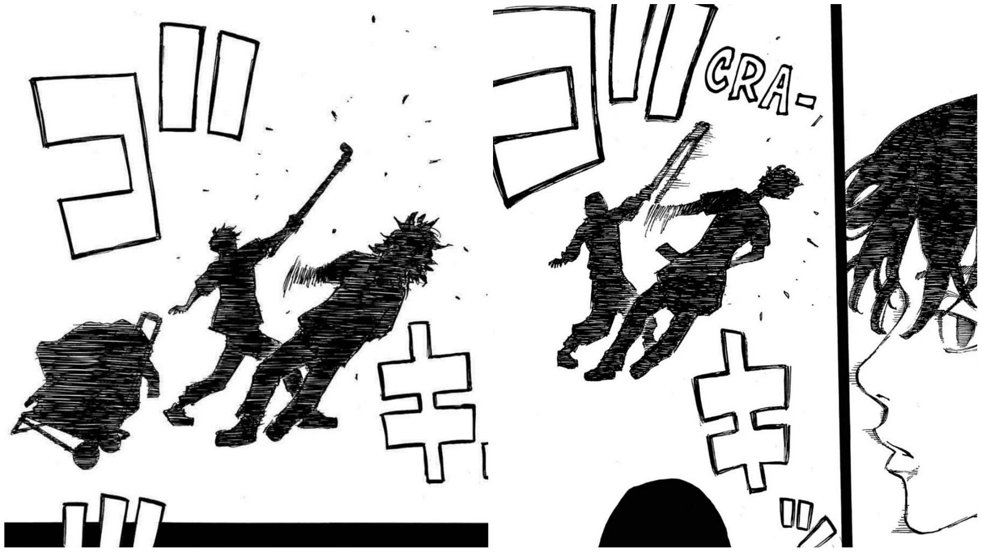 Shinichiro and the old man&#039;s death featuring similar panels (Image via Ken Wakui/Shueisha)