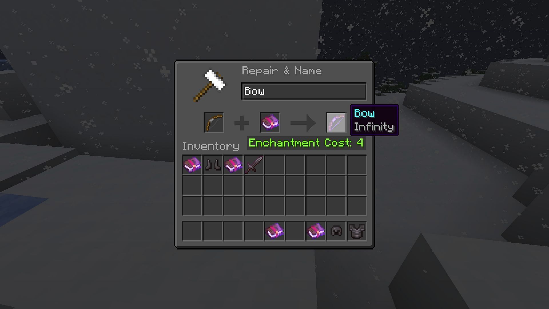 Infinity enchantment on a bow help players shoot unlimited arrows in Minecraft (Image via Mojang)