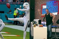 "He was basically running his a** into that ball" - Pat McAfee hilariously breaks down Dolphins' 'butt-punt' while appearing on Manningcast