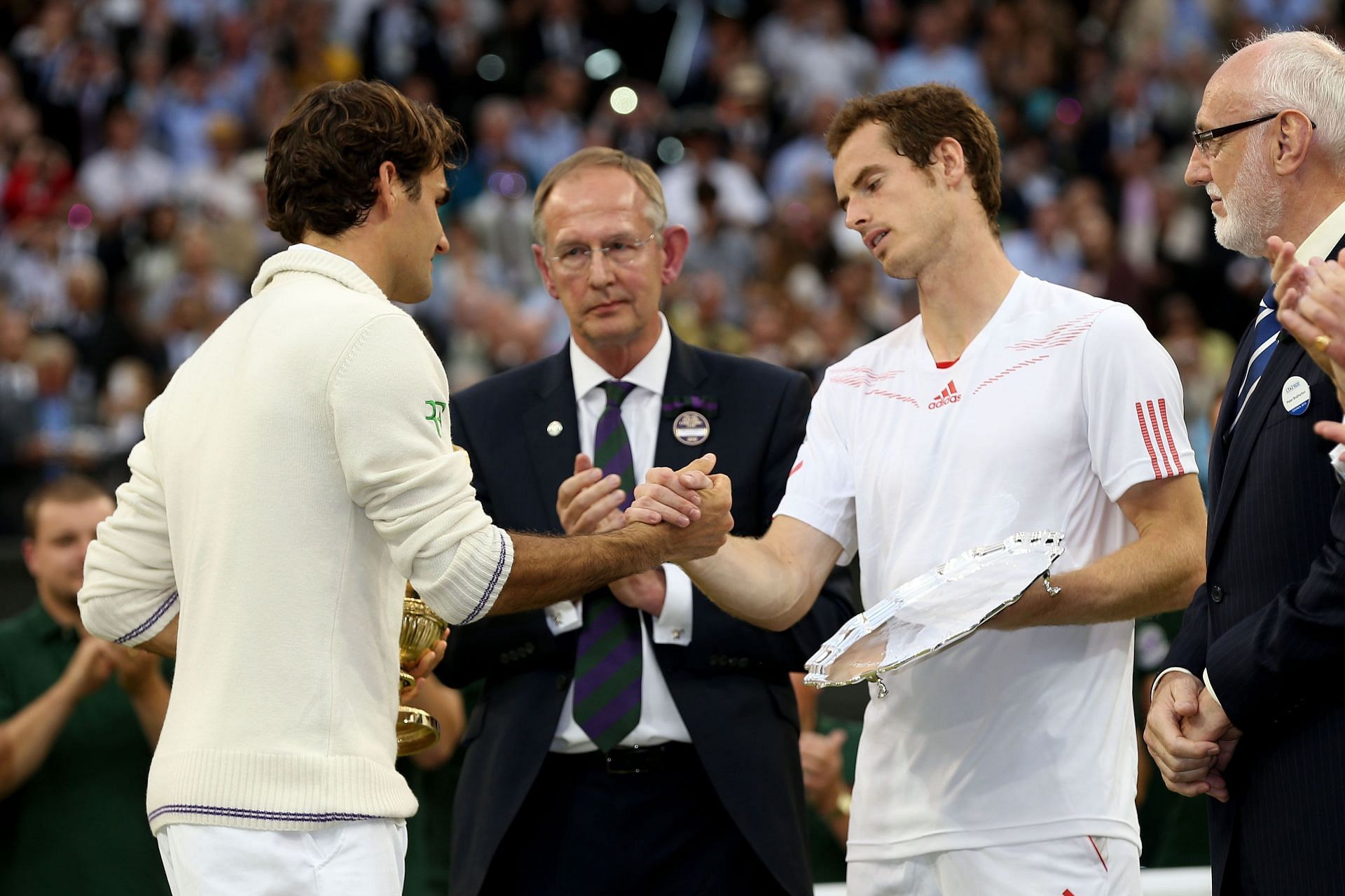 Federer and Murray after the Wimbledon final in 2012