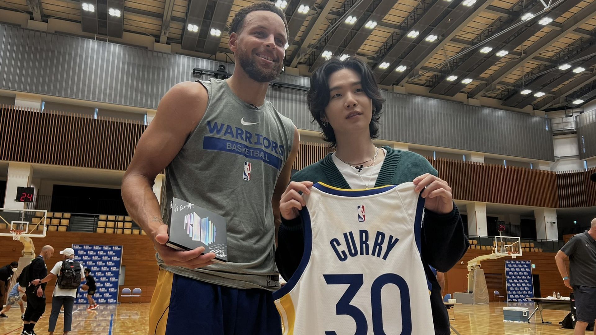BTS: Suga Sports Cute Smile as Golden State Warriors' Stephen