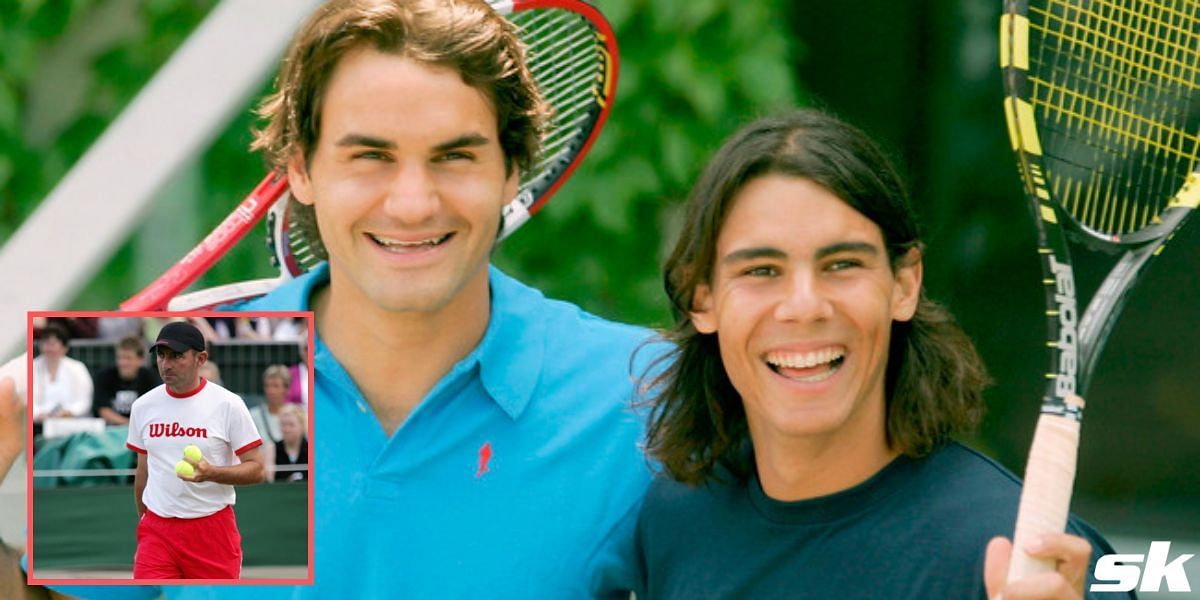 A young Rafael Nadal and Roger Federer