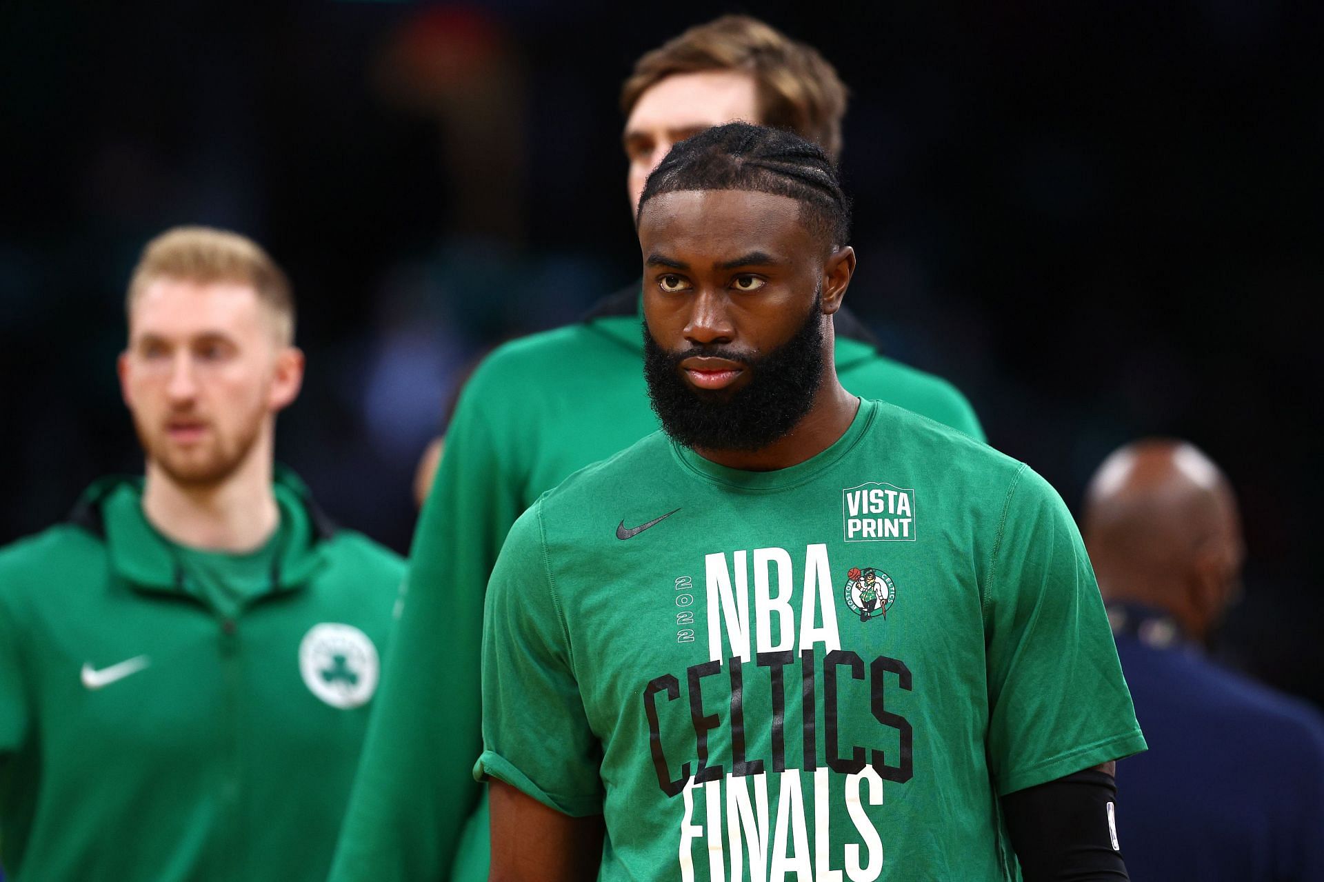 Jaylen Brown warms up before the NBA Finals