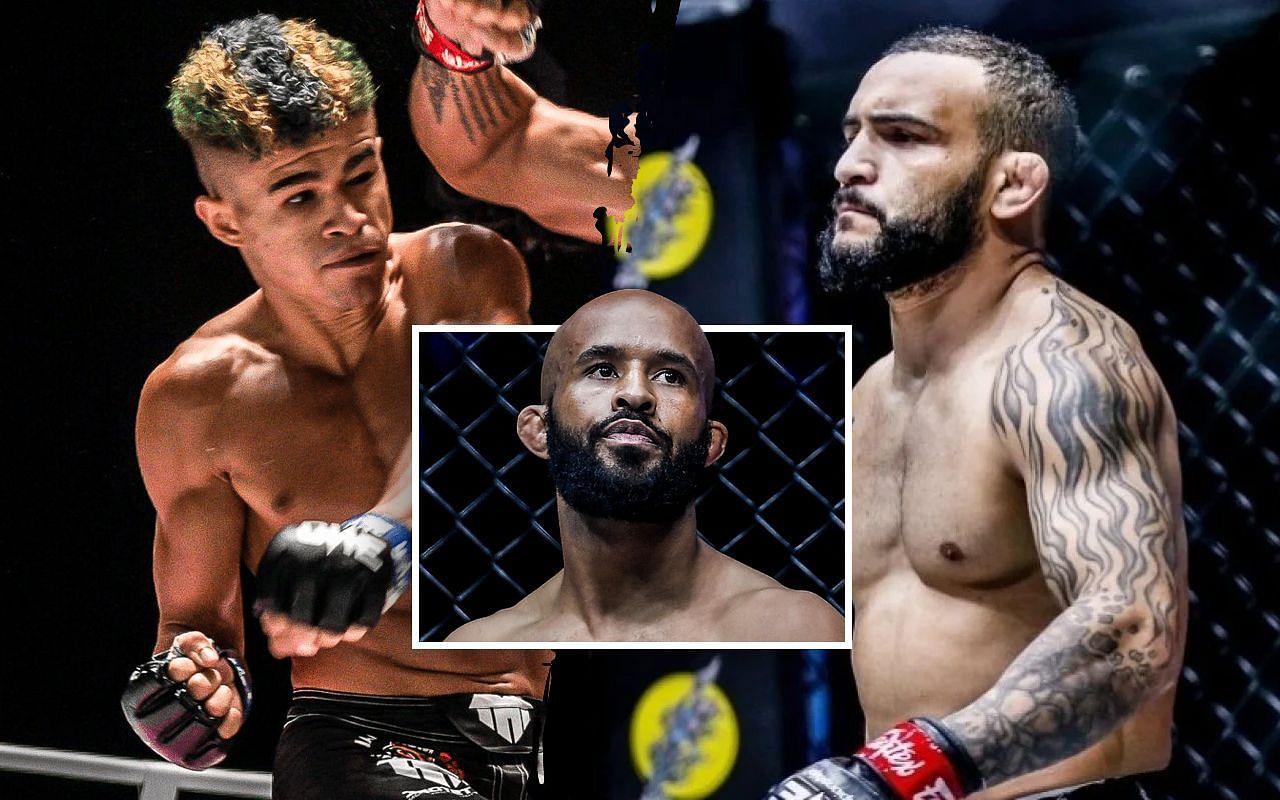 (left) ONE bantamweight contender Fabricio Andrade (middle) ONE flyweight king Demetrious Johnson (right) 