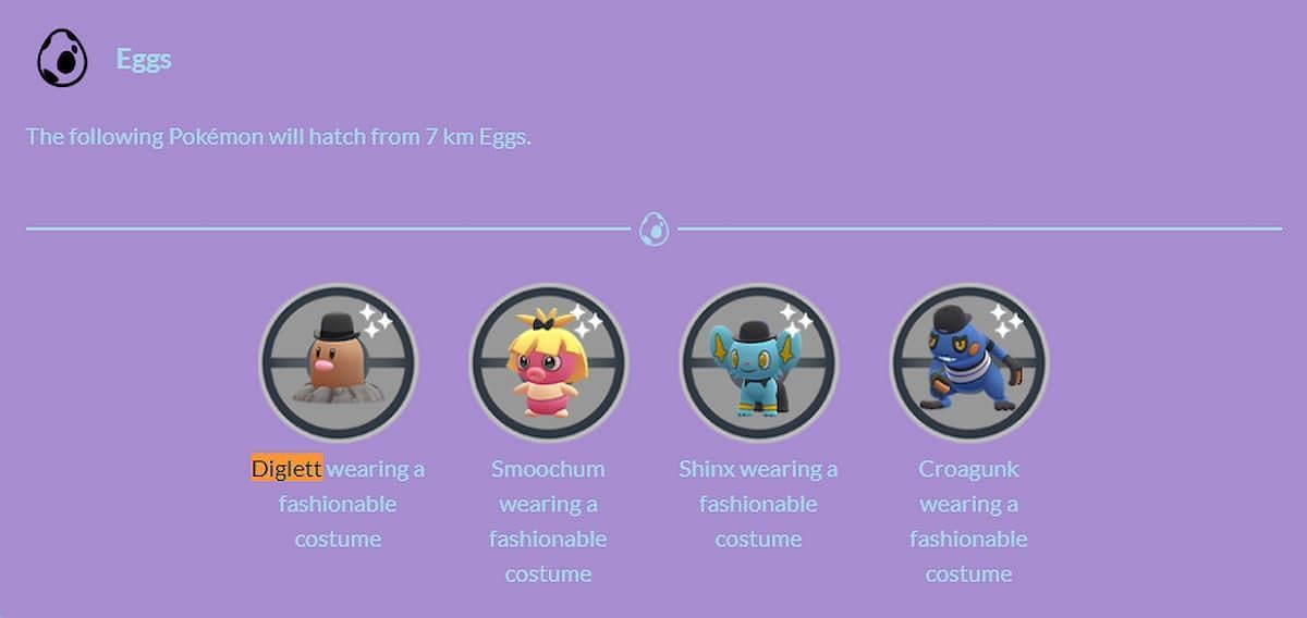 A look at the Pokemon available in 7 km Pokemon GO Eggs during Fashion Week 2022 (Image via Niantic)
