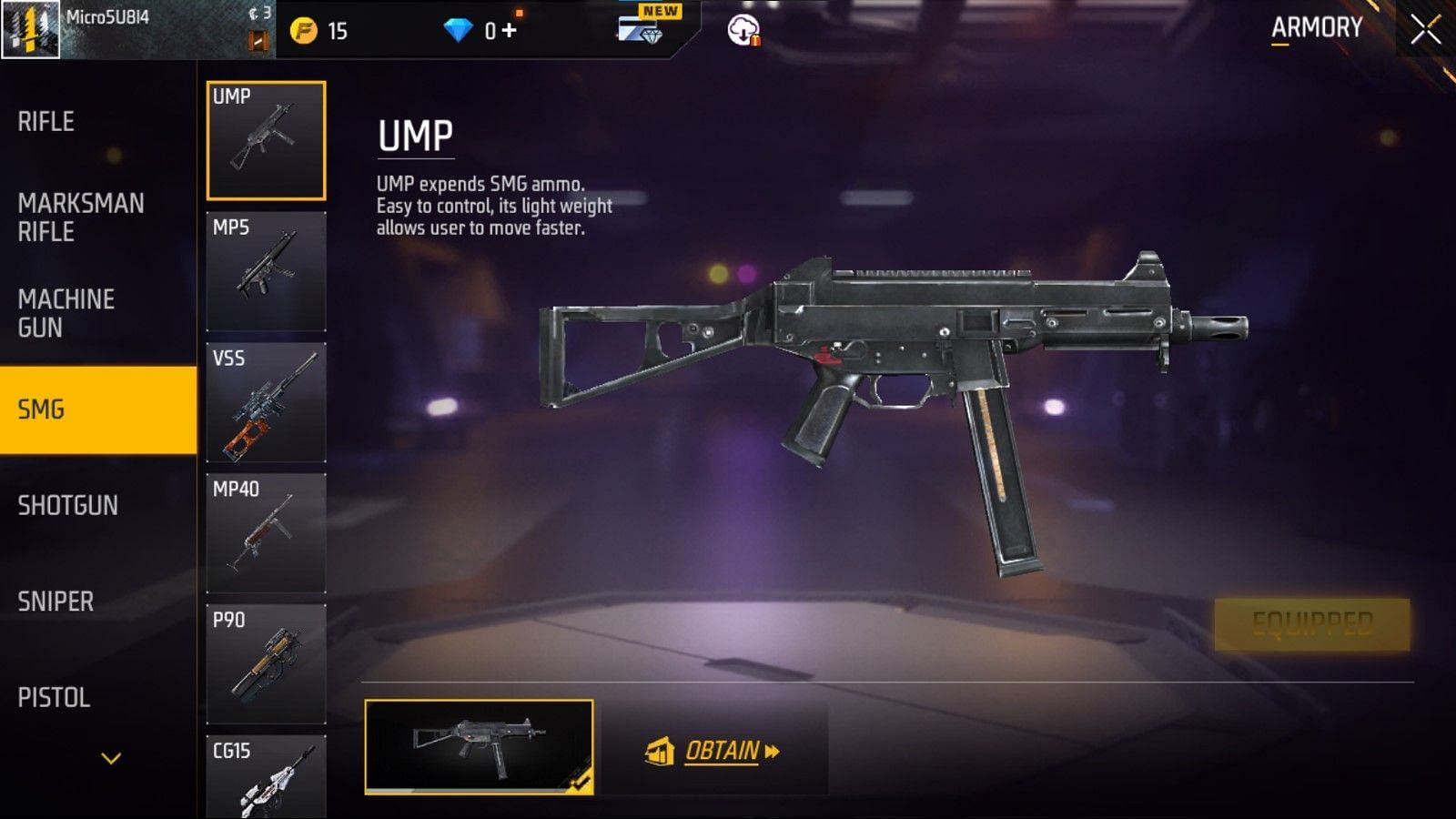 UMP is a light weight SMG (Image via Garena)
