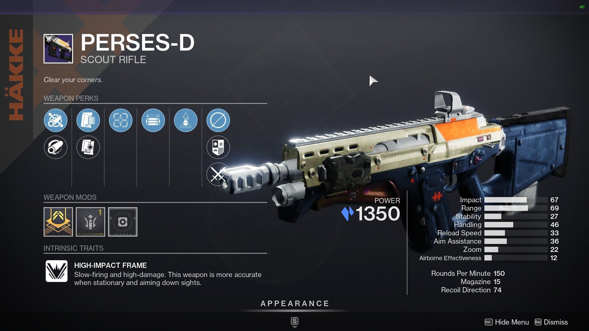 Perses-D Scout Rifle Destiny 2 (Image via Bungie)