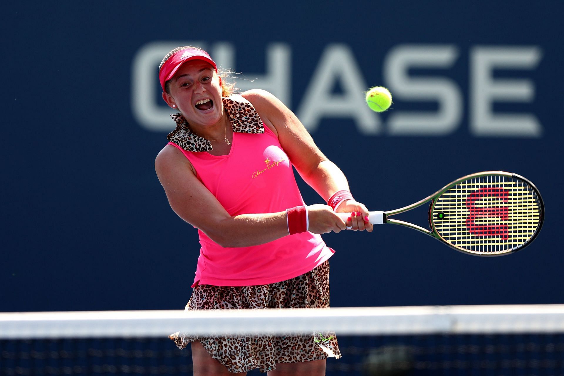 Jelena Ostapenko in action at the 2022 US Open.