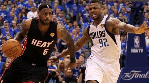 DeShawn Stevenson of the Dallas Mavericks against LeBron James of the Miami Heat