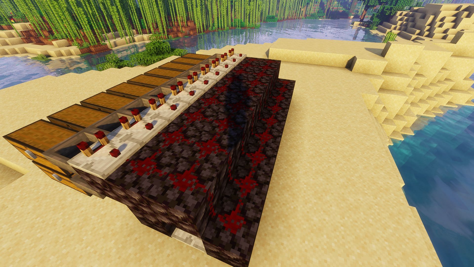 The redstone comparators and redstone dust placed atop the platform (Image via Minecraft)