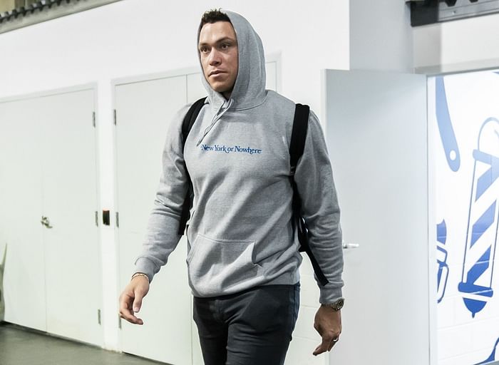 kt on X: this weekend was awful so please have this picture of bb Aaron  Judge wearing a Yankees jacket to brighten your Monday morning   / X