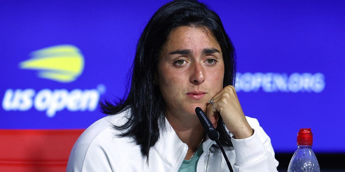 Ons Jabeur speaks during a press conference at the US Open