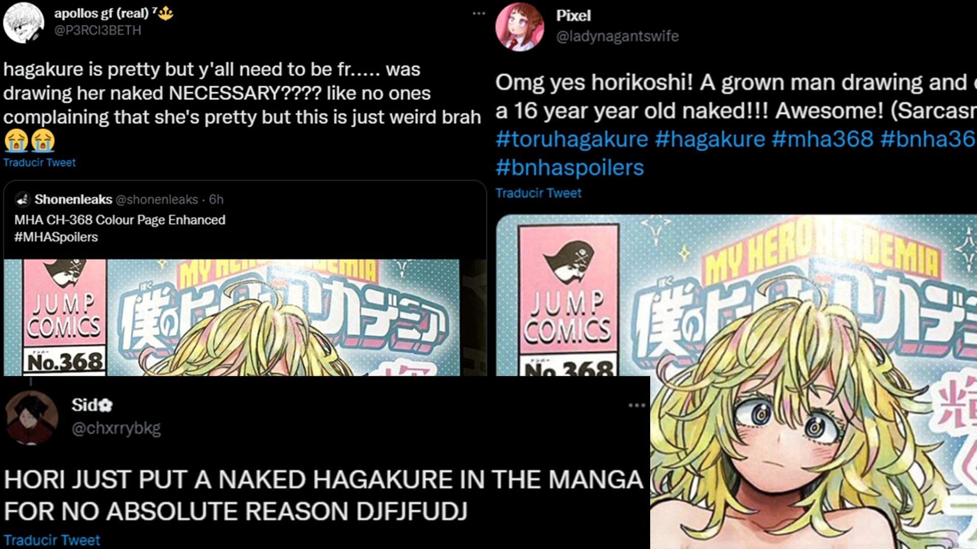 Some of the complaints found on Twitter after the color page of My Hero Academia 368 was revealed (Image via Sportskeeda)