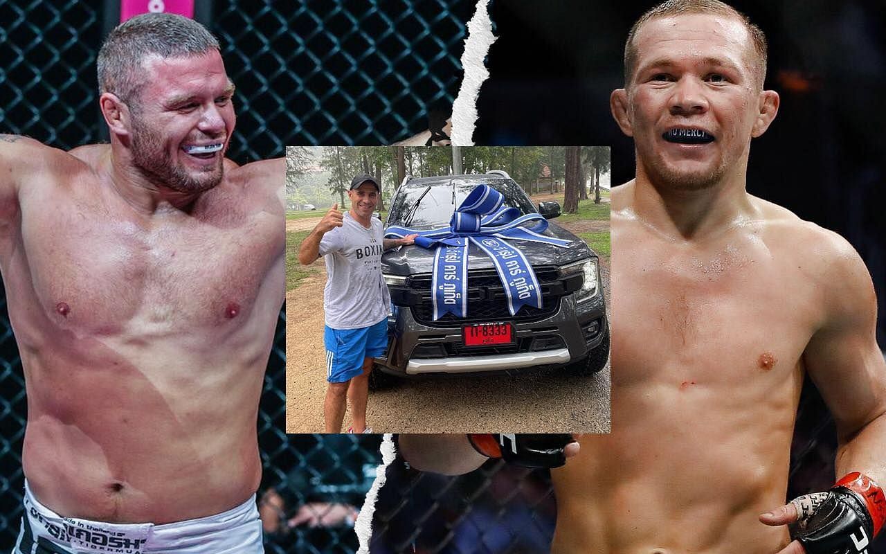 Anatoly Malykhin and Petr Yan show their appreciation for boxing coach John Hutchinson | Photo by ONE Championship