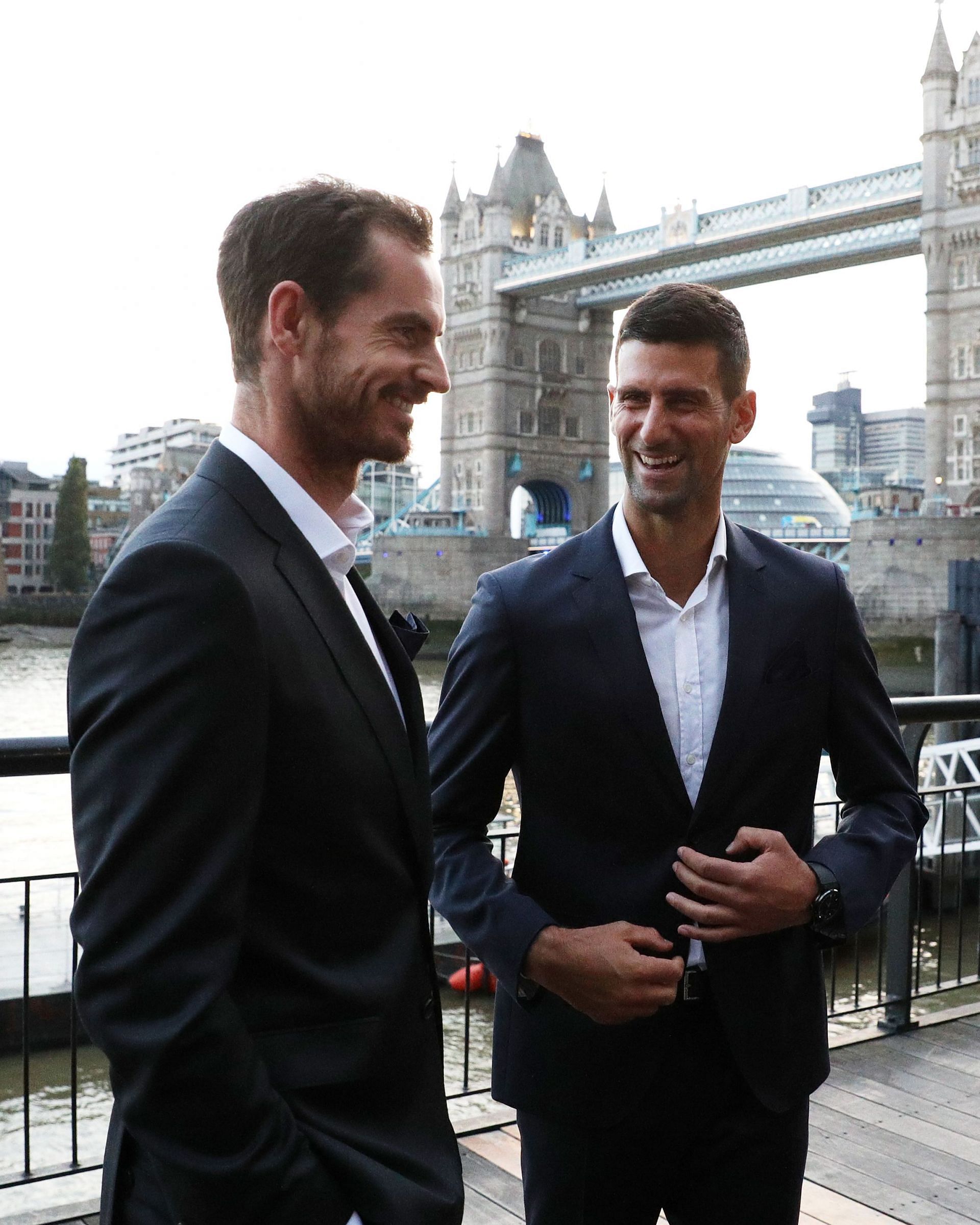 Andy Murray and Novak Djokovic are dressed in suits for Laver Cup pre-tournament activities.