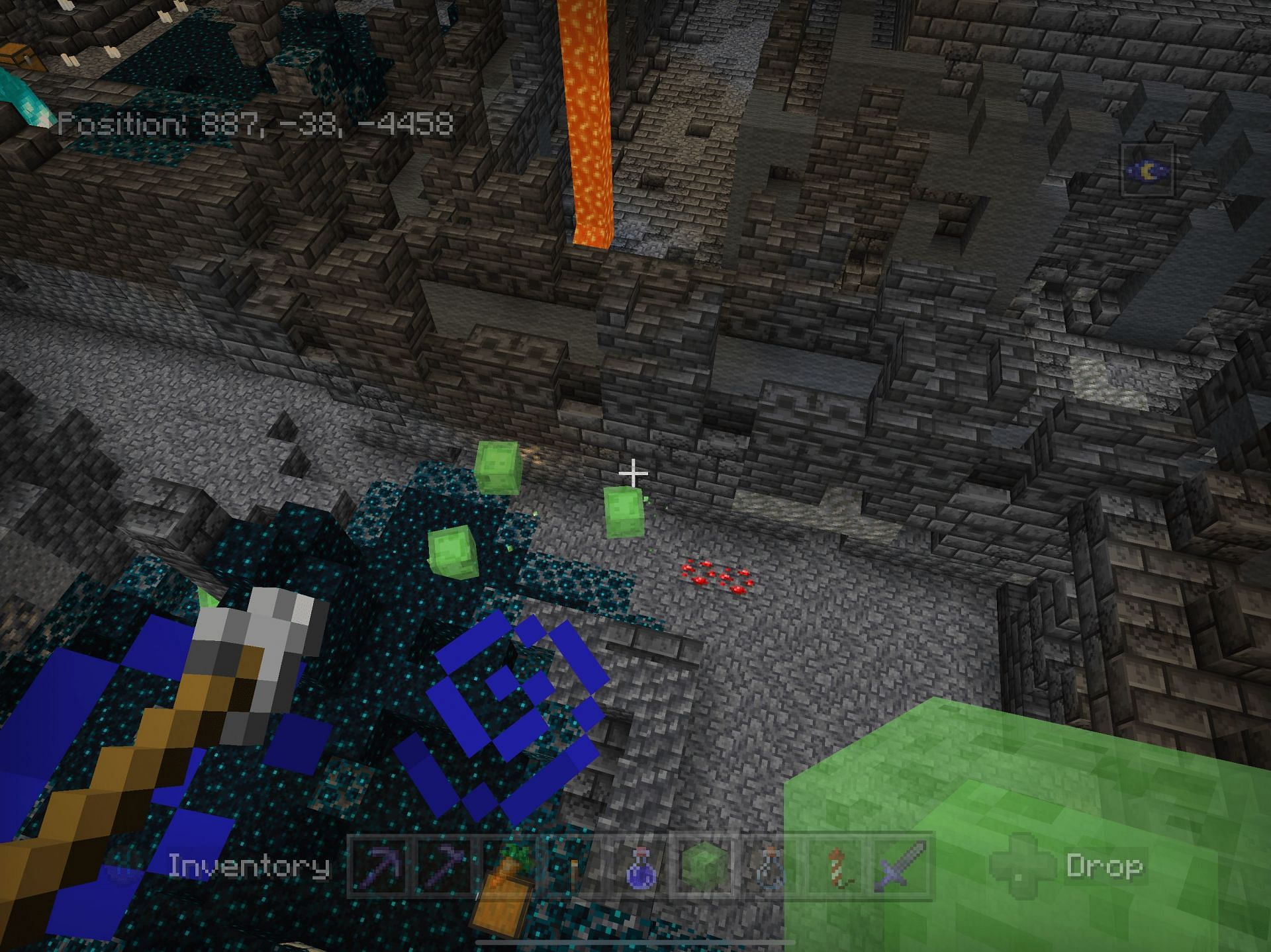 Slimes spawning in an ancient city: MCPE-153524 (Image via Minecraft)