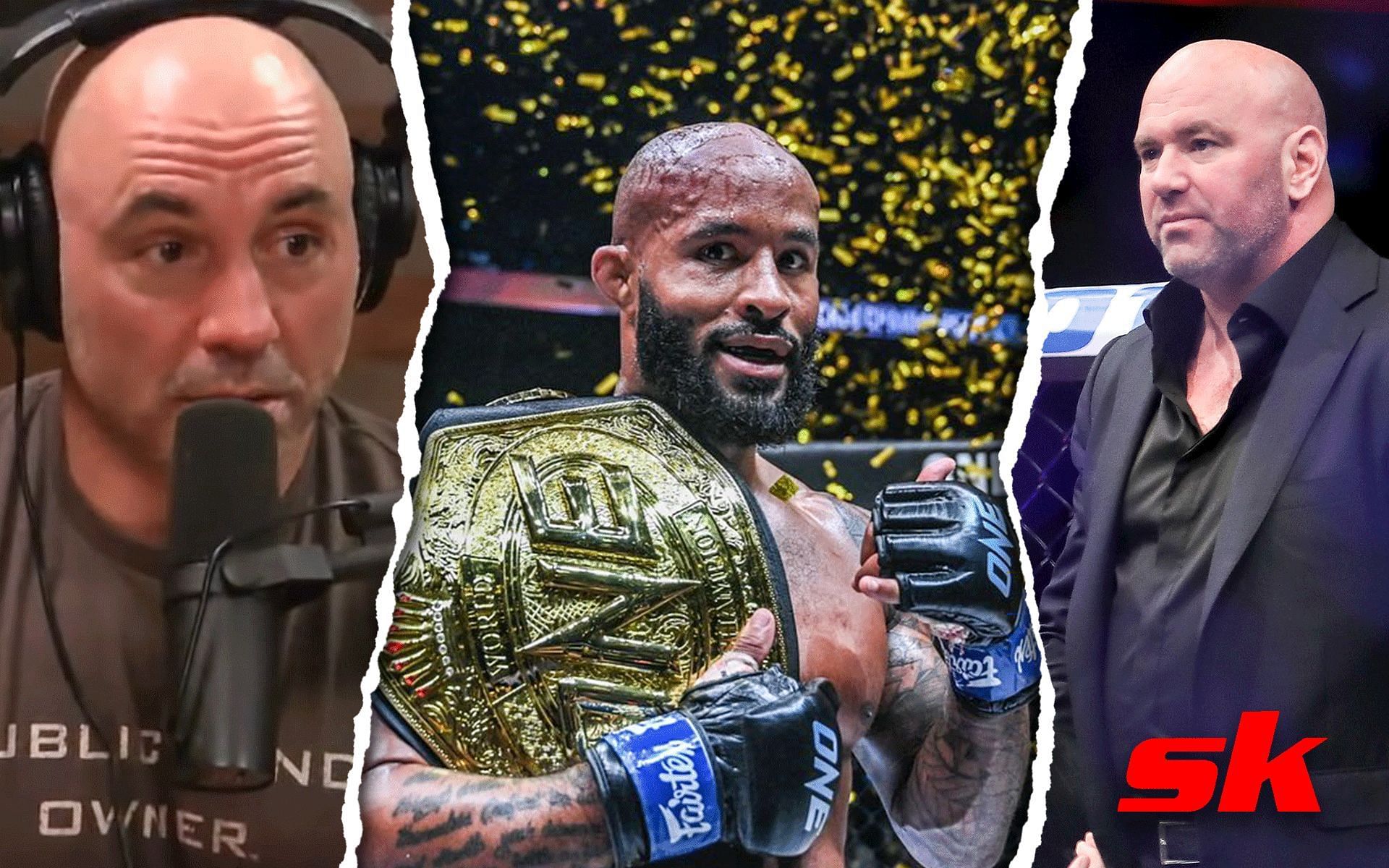 (L to R) Joe Rogan (via JRE Clips on YouTube), Demetrious Johnson (via @mighty on Instagram), Dana White