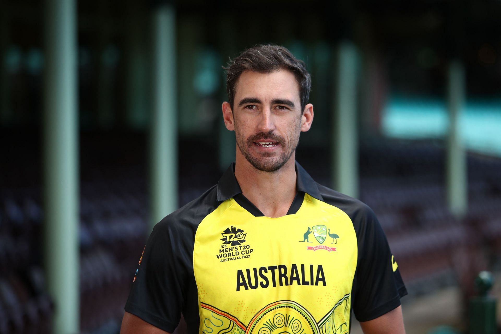 Mitchell Starc sporting Australia&#039;s new kit. (Image Credits: Getty)