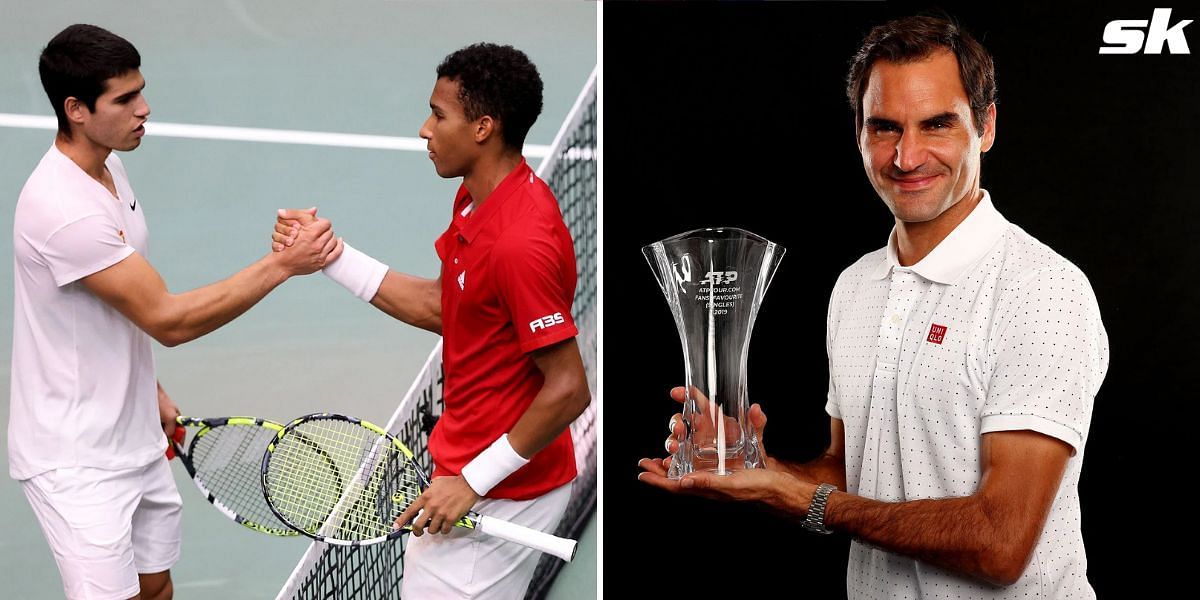 From L-R: Carlos Alcaraz, Felix Auger-Aliassime and Roger Federer.