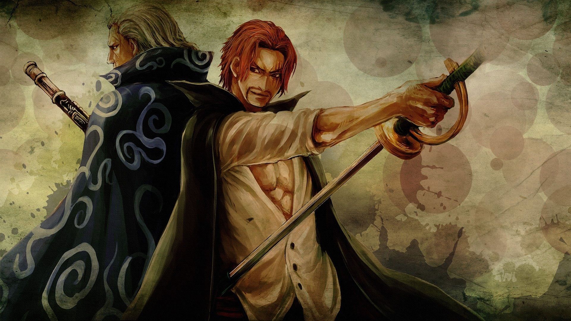 The captain of the Red Hair Pirates, &quot;Red Hair&quot; Shanks, together with his trusted right-hand man, Benn Beckman (Image via Eiichiro Oda/Shueisha, One Piece)