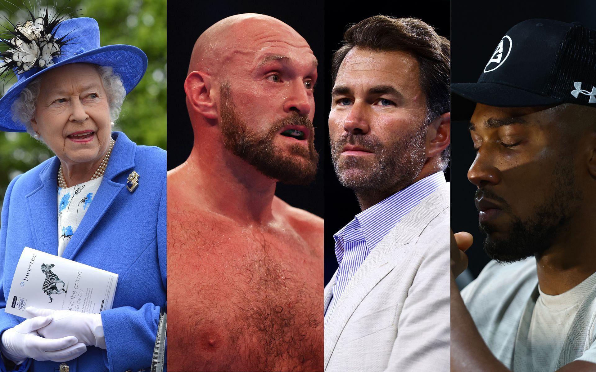 Queen Elizabeth II, Tyson Fury, Eddie Hearn, and Anthony Joshua (Image credits Getty Images)