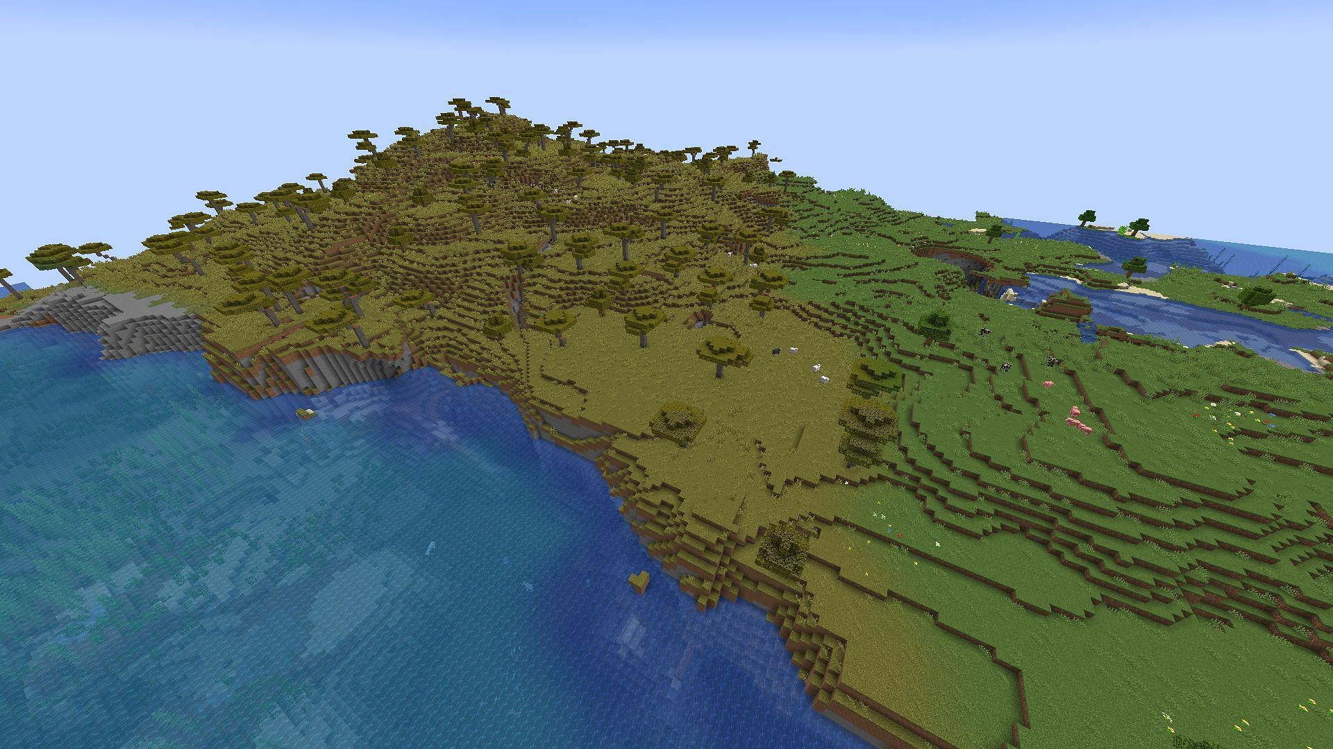 The island is slightly far from the spawn location, but it can be a great place for beginners (Image via Mojang)